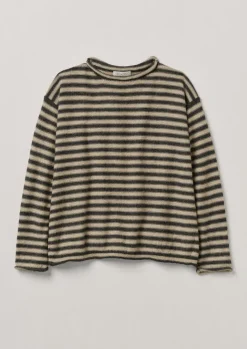Loungewear|Knitwear-TOAST Stripe Alpaca Wool Sweater Ecru/Charcoal