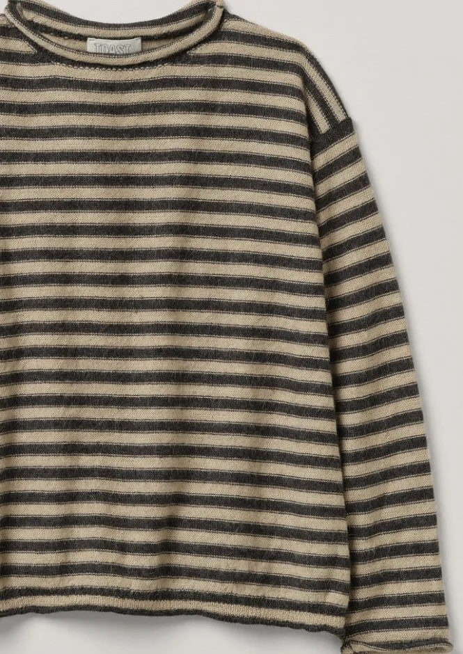 Loungewear|Knitwear-TOAST Stripe Alpaca Wool Sweater Ecru/Charcoal