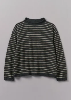 Loungewear|Tops & Tees-TOAST Stripe Alpaca Wool Sweater Charcoal/Oatmeal