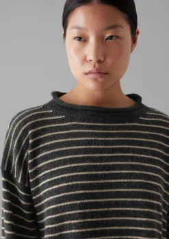 Loungewear|Tops & Tees-TOAST Stripe Alpaca Wool Sweater Charcoal/Oatmeal