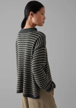 Loungewear|Tops & Tees-TOAST Stripe Alpaca Wool Sweater Charcoal/Oatmeal