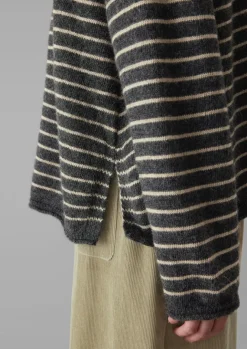 Loungewear|Tops & Tees-TOAST Stripe Alpaca Wool Sweater Charcoal/Oatmeal