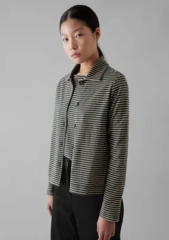 Jersey|Shirts-TOAST Stripe Cotton Jersey Shirt Grey/Sand