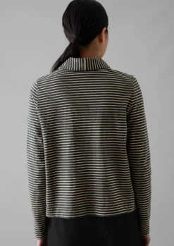 Jersey|Shirts-TOAST Stripe Cotton Jersey Shirt Grey/Sand