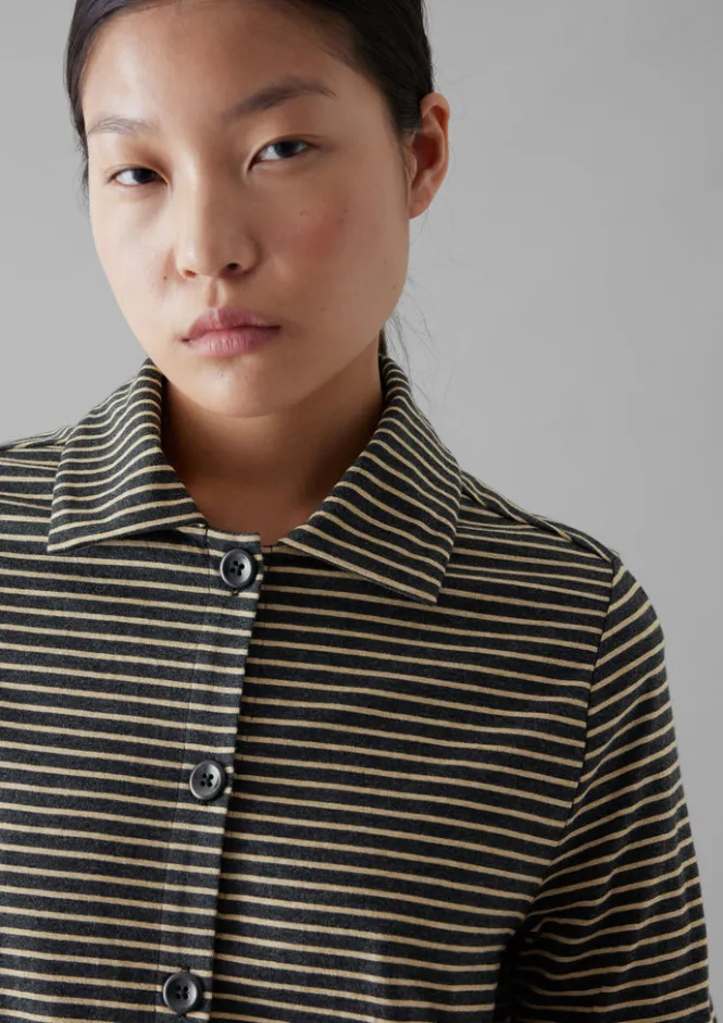 Jersey|Shirts-TOAST Stripe Cotton Jersey Shirt Grey/Sand