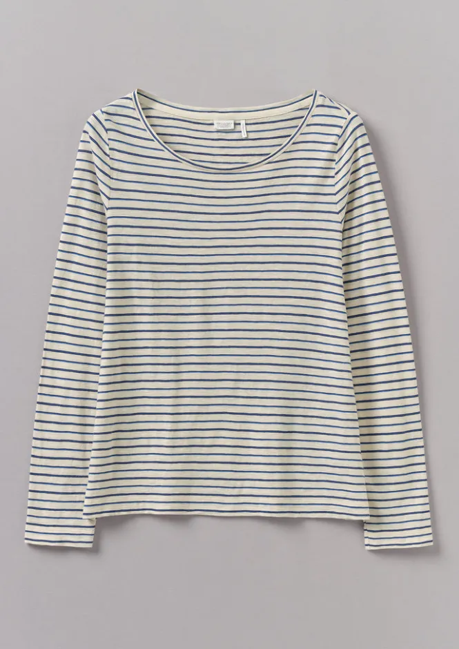 Jersey|Tops & Tees-TOAST Stripe Cotton Open Neck Tee Stone