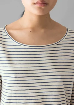 Jersey|Tops & Tees-TOAST Stripe Cotton Open Neck Tee Stone