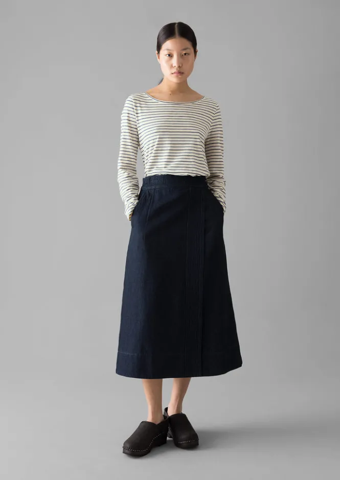 Jersey|Tops & Tees-TOAST Stripe Cotton Open Neck Tee Stone