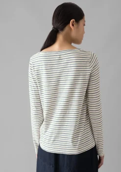 Jersey|Tops & Tees-TOAST Stripe Cotton Open Neck Tee Stone