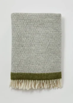 Textiles|Blankets & Throws-TOAST Stripe Edge Wool Blanket Grey/Fern
