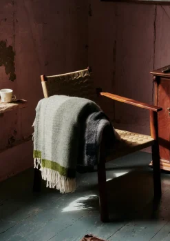 Textiles|Blankets & Throws-TOAST Stripe Edge Wool Blanket Grey/Fern