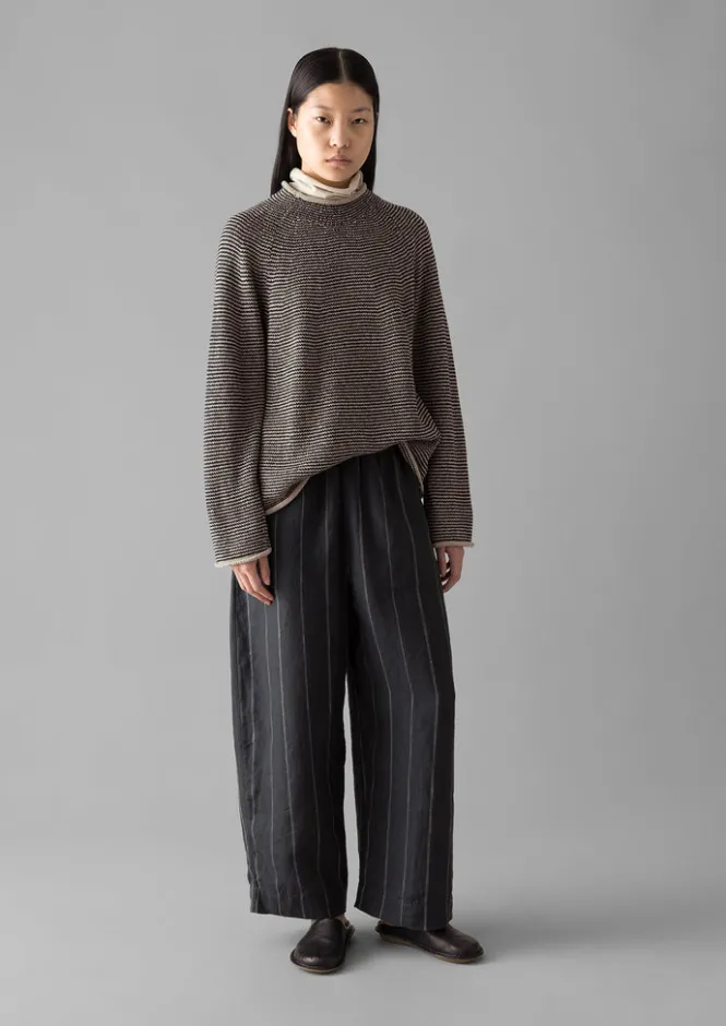 Linen|Jersey-TOAST Stripe Linen Cotton Sweater Navy/Putty