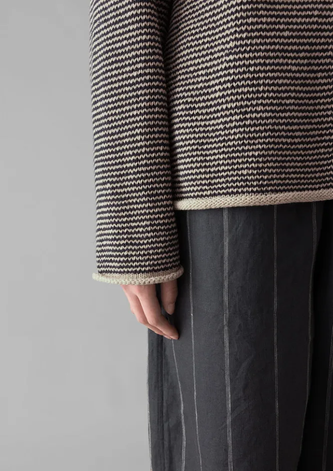 Linen|Jersey-TOAST Stripe Linen Cotton Sweater Navy/Putty