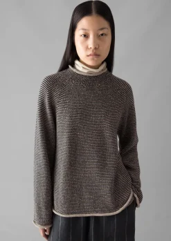 Linen|Jersey-TOAST Stripe Linen Cotton Sweater Navy/Putty