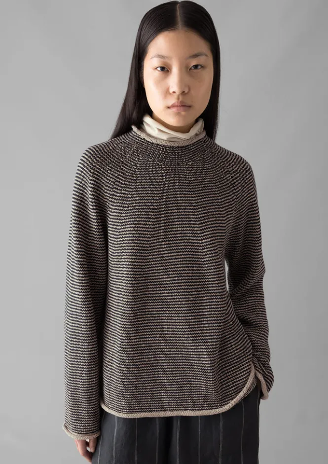 Linen|Jersey-TOAST Stripe Linen Cotton Sweater Navy/Putty