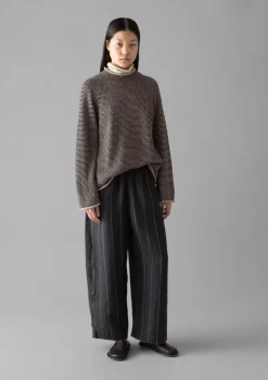 Linen|Jersey-TOAST Stripe Linen Cotton Sweater Navy/Putty