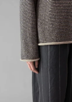 Linen|Jersey-TOAST Stripe Linen Cotton Sweater Navy/Putty