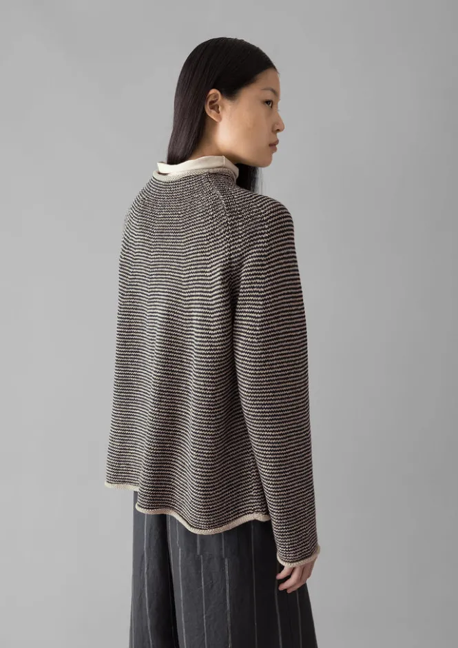 Linen|Jersey-TOAST Stripe Linen Cotton Sweater Navy/Putty