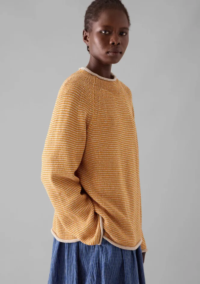Linen|Jersey-TOAST Stripe Linen Cotton Sweater Spice/Putty