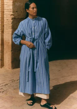 Dresses-TOAST Stripe Poplin Gathered Dress SodaliteBlue