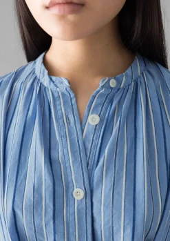 Dresses-TOAST Stripe Poplin Gathered Dress SodaliteBlue