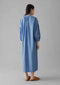 Dresses-TOAST Stripe Poplin Gathered Dress SodaliteBlue