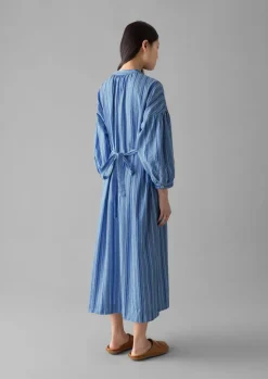 Dresses-TOAST Stripe Poplin Gathered Dress SodaliteBlue
