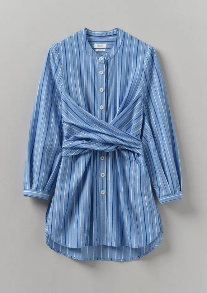 Tops & Tees-TOAST Stripe Poplin Wrap Front Shirt SodaliteBlue