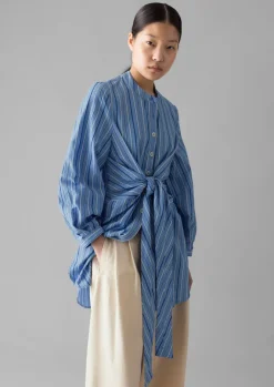 Tops & Tees-TOAST Stripe Poplin Wrap Front Shirt SodaliteBlue