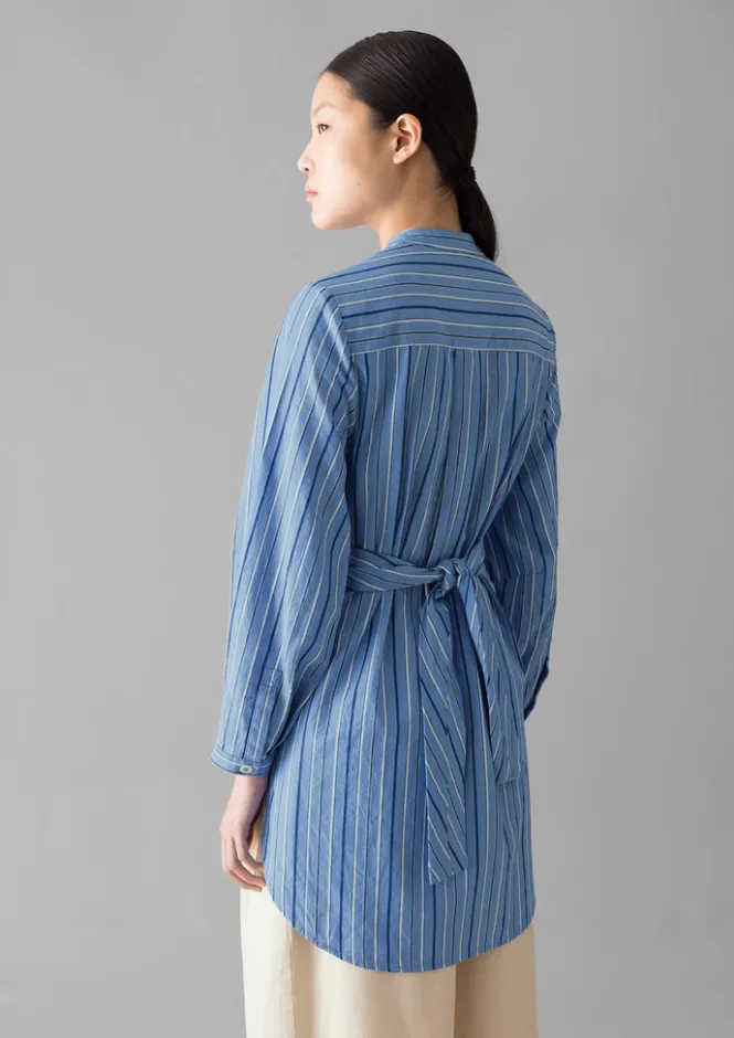 Tops & Tees-TOAST Stripe Poplin Wrap Front Shirt SodaliteBlue