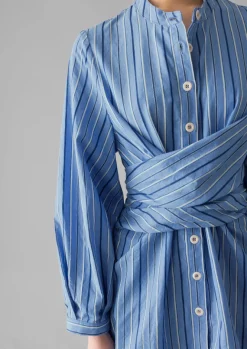 Tops & Tees-TOAST Stripe Poplin Wrap Front Shirt SodaliteBlue