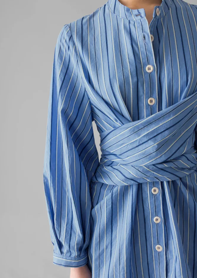 Tops & Tees-TOAST Stripe Poplin Wrap Front Shirt SodaliteBlue