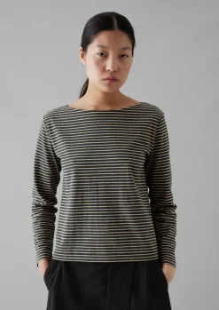 Jersey|Tops & Tees-TOAST Stripe Soft Cotton Long Sleeve Tee Grey/Sand