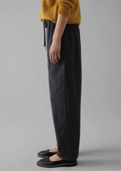 Trousers-TOAST Suki Wool Cotton Seersucker Check Trousers Carbon