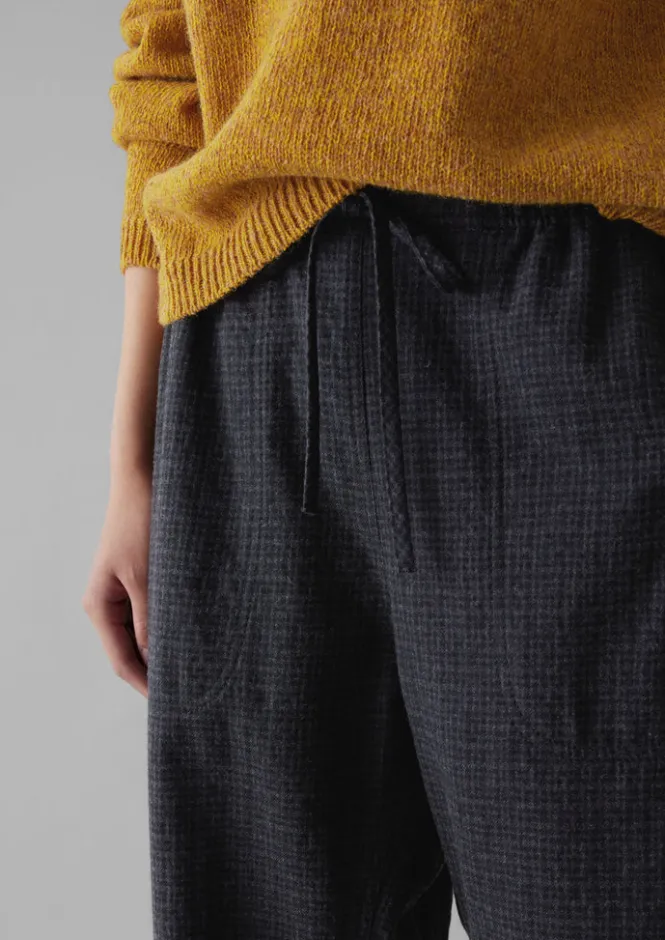 Trousers-TOAST Suki Wool Cotton Seersucker Check Trousers Carbon