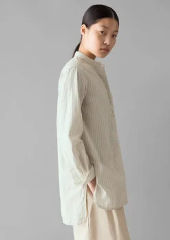 Shirts|Tops & Tees-TOAST Taro Stripe Cotton Poplin Shirt Ivory/GoldenOlive