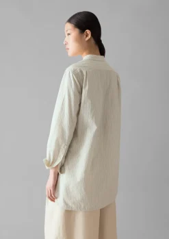 Shirts|Tops & Tees-TOAST Taro Stripe Cotton Poplin Shirt Ivory/GoldenOlive