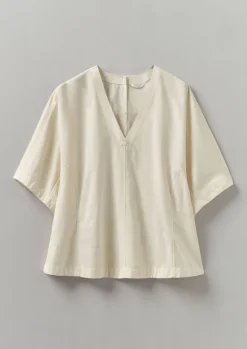 Tops & Tees-TOAST Textured Cotton Poplin V-Neck Top Ecru
