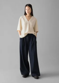 Tops & Tees-TOAST Textured Cotton Poplin V-Neck Top Ecru
