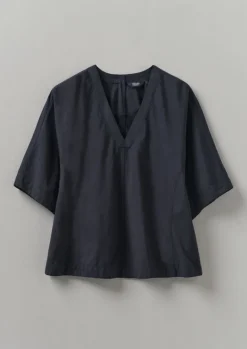 Tops & Tees-TOAST Textured Cotton Poplin V-Neck Top Ink
