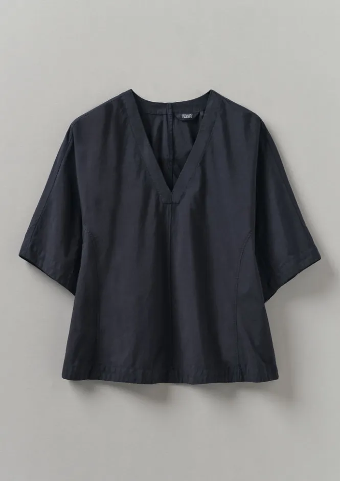 Tops & Tees-TOAST Textured Cotton Poplin V-Neck Top Ink