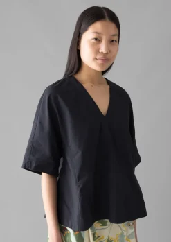 Tops & Tees-TOAST Textured Cotton Poplin V-Neck Top Ink