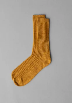 Socks-TOAST Textured Cotton Socks Mustard