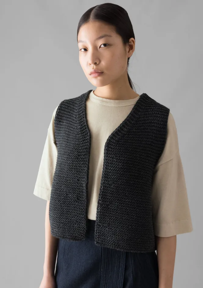 Knitwear-TOAST Textured Knit Gilet Charcoal