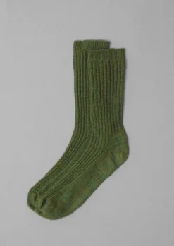 Socks-TOAST Textured Rib Cotton Marl Socks OliveGreen