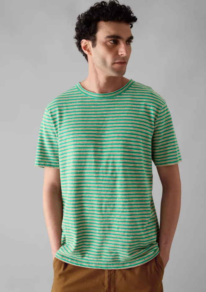 Tops & Tees-TOAST Theo Organic Cotton Stripe Short Sleeve Tee Green/Red