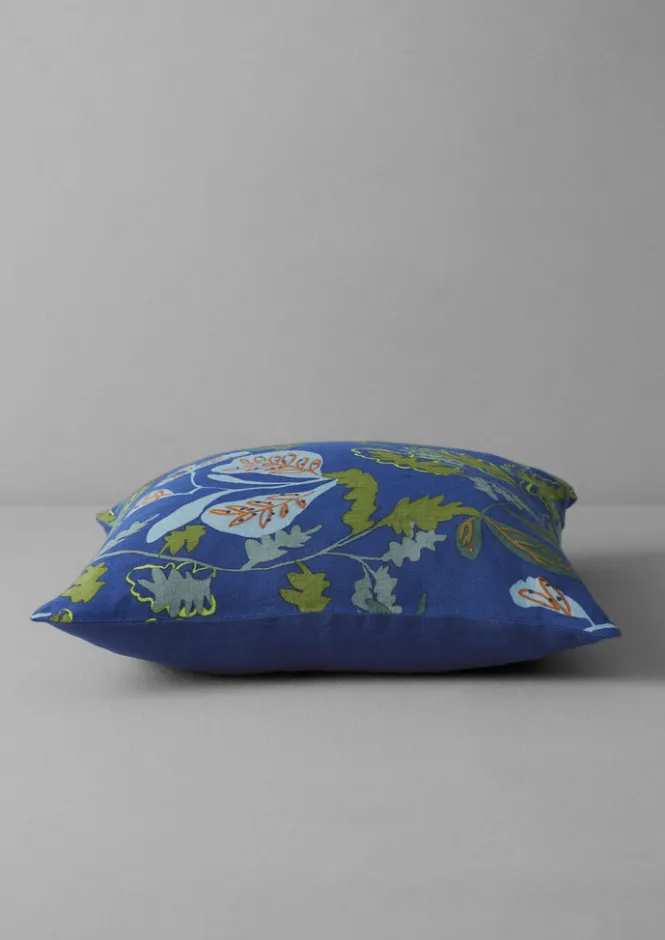Textiles|Cushions & Covers-TOAST Trailing Foliage Linen Cushion Cover BlueObsidian/OasisGreen