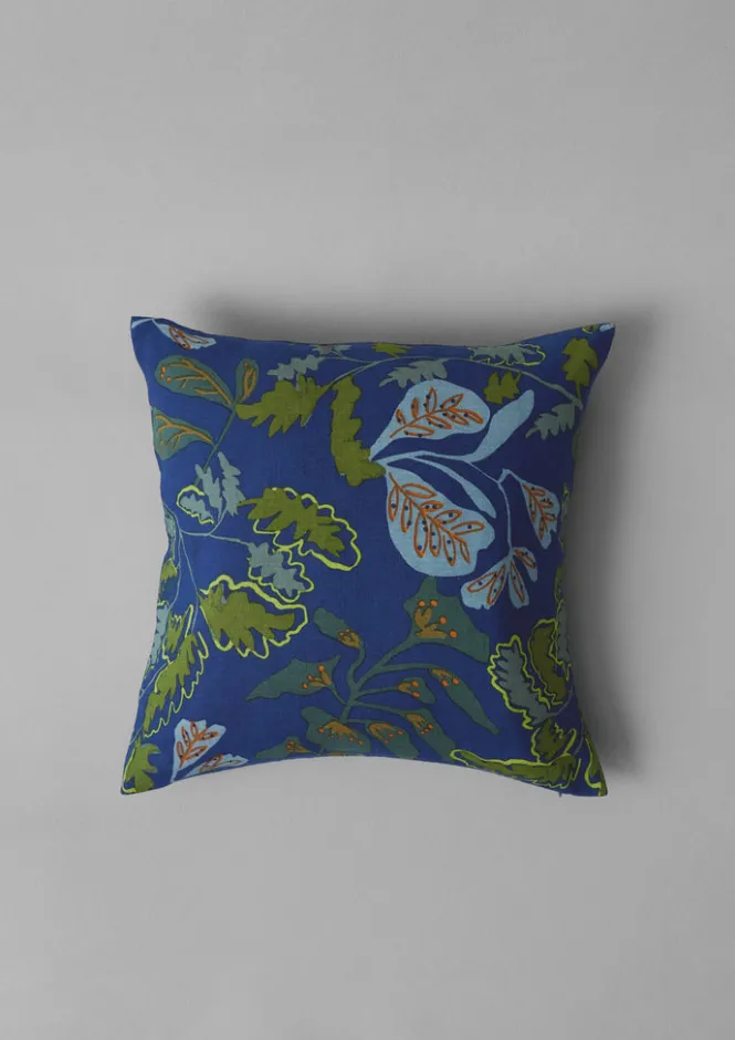 Textiles|Cushions & Covers-TOAST Trailing Foliage Linen Cushion Cover BlueObsidian/OasisGreen