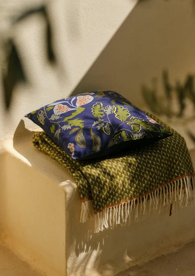 Textiles|Cushions & Covers-TOAST Trailing Foliage Linen Cushion Cover BlueObsidian/OasisGreen