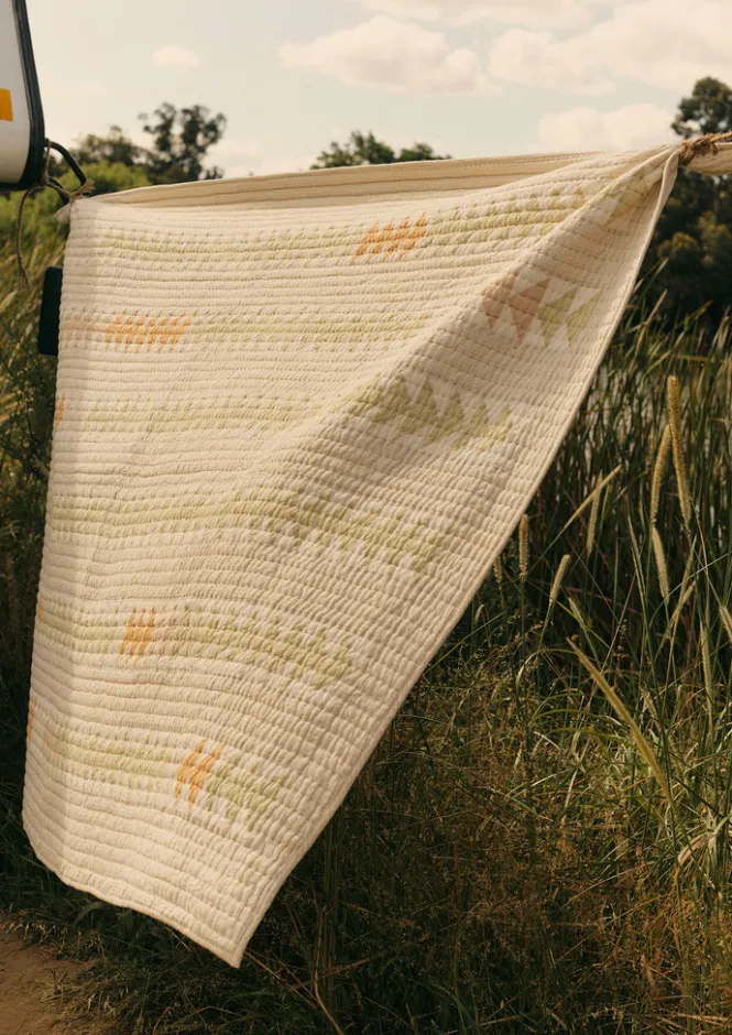 Textiles|Blankets & Throws-TOAST Triangle Patchwork Check Cotton Quilt SoftFern/Sand